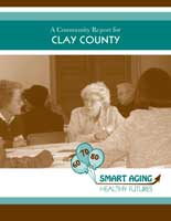 Advertisement for Clay county with three women in the picture talking.