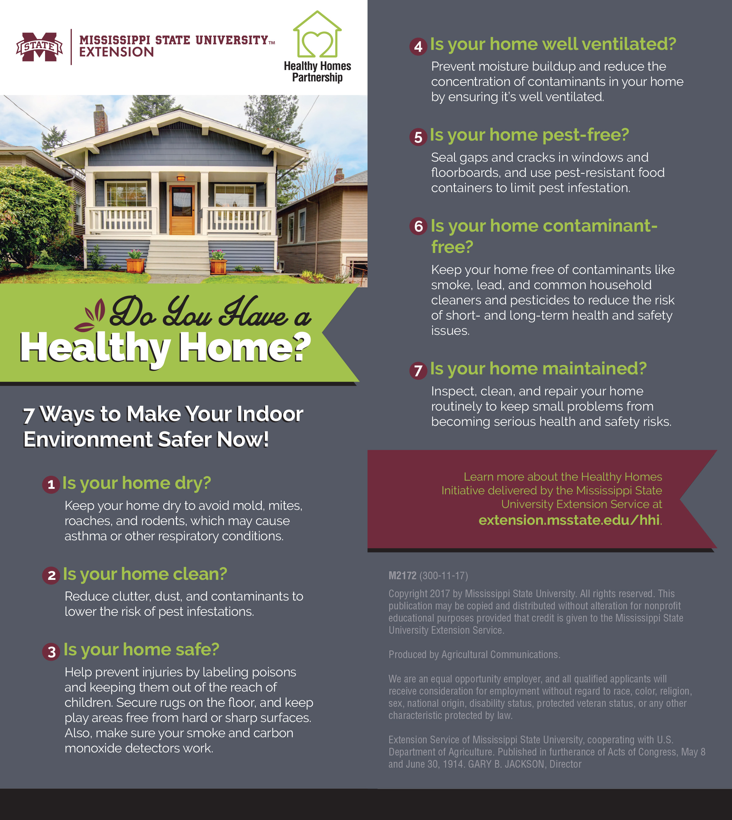 Photo of a gray and white Craftsman style house illustrates a list of seven tips for making homes healthier. 