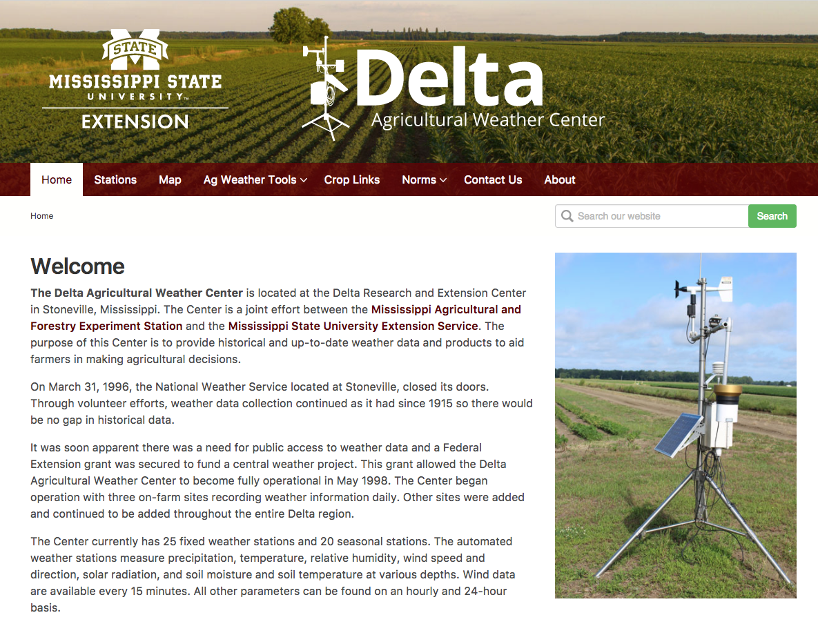 Screen shot of the Delta Agricultural Weather Center website.