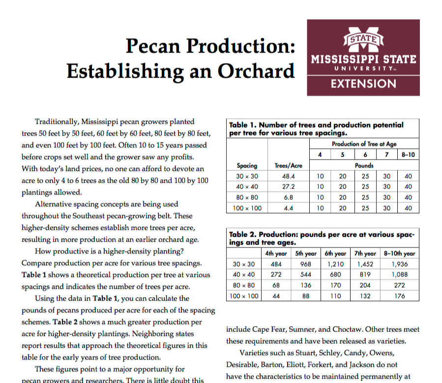 Pecan Tree Spacing Chart