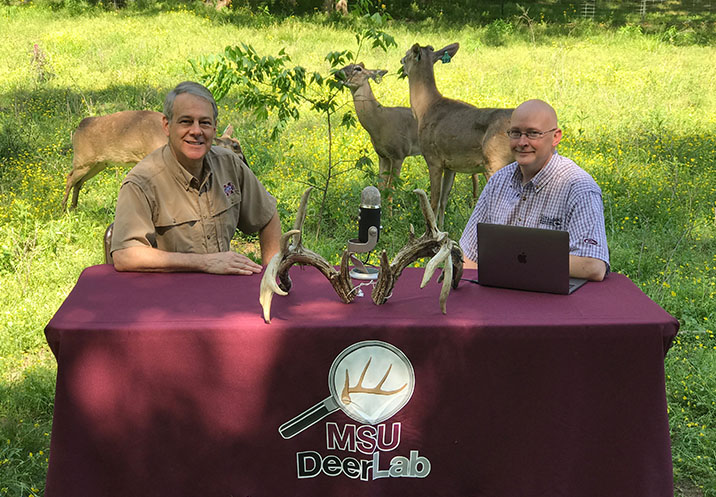 Steve Demarais and Bronson Strickland recording a Deer University podcast.