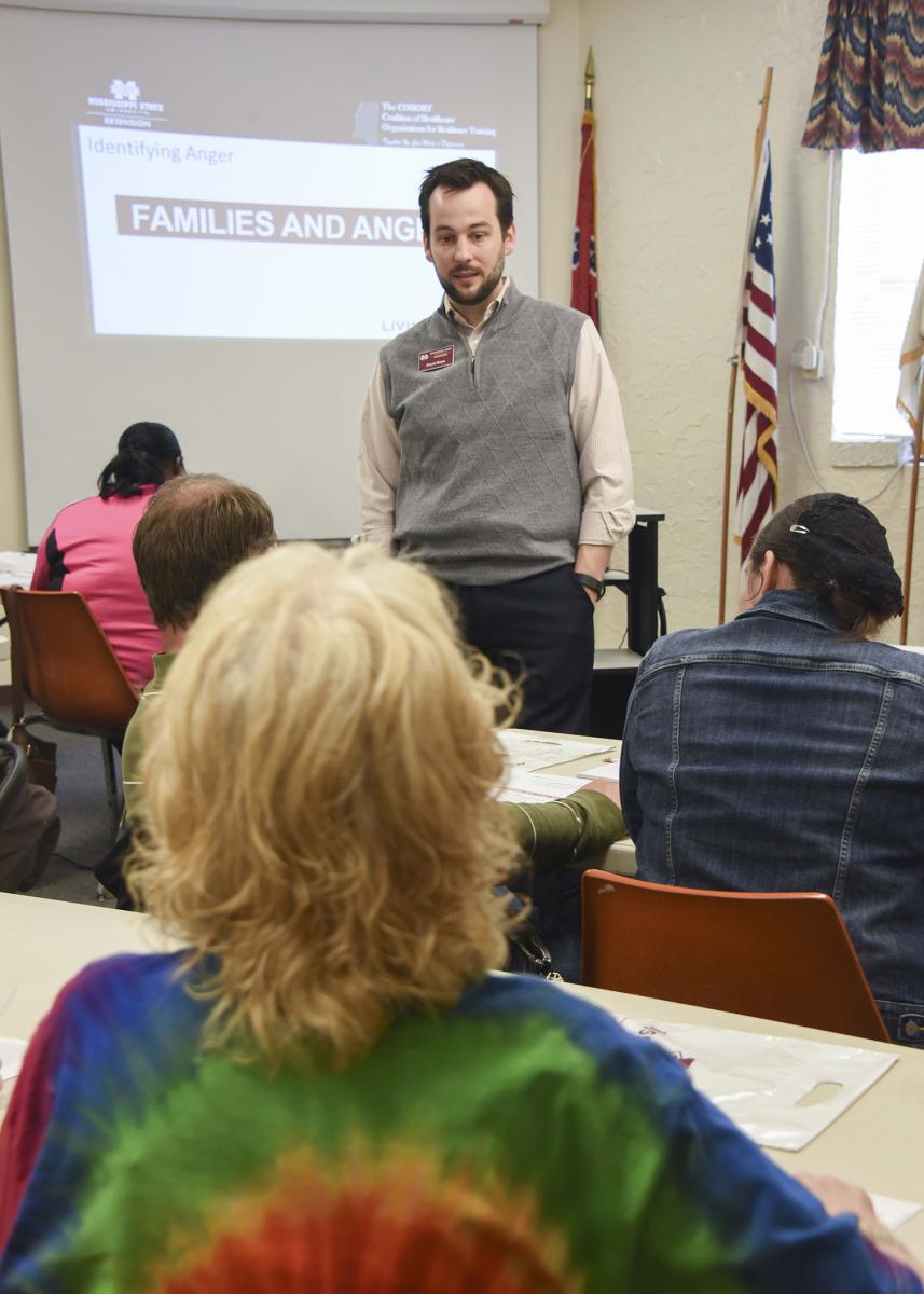 Mississippi State University Extension Service health specialist David Buys leads foster parents in a discussion on how to understand and manage anger. The three-hour workshop took place in the Oktibbeha County Extension Office on March 19, 2016. (Photo by MSU Extension Service/Kevin Hudson)