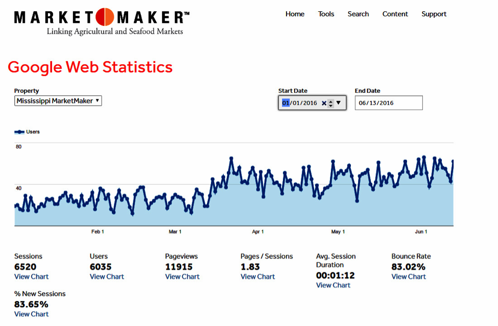 Google web statistics for MS marketmaker - Jan 2016 through June 2016