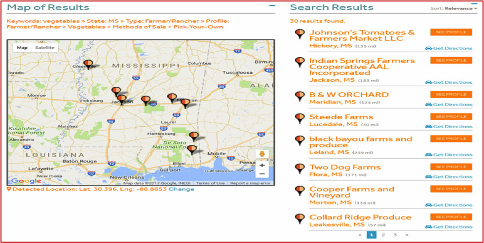 Pick your own Mississippi MarketMaker Search results map.