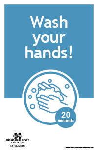 Poster with text "Wash your hands!" and a handwashing clipart with the text "20 seconds."