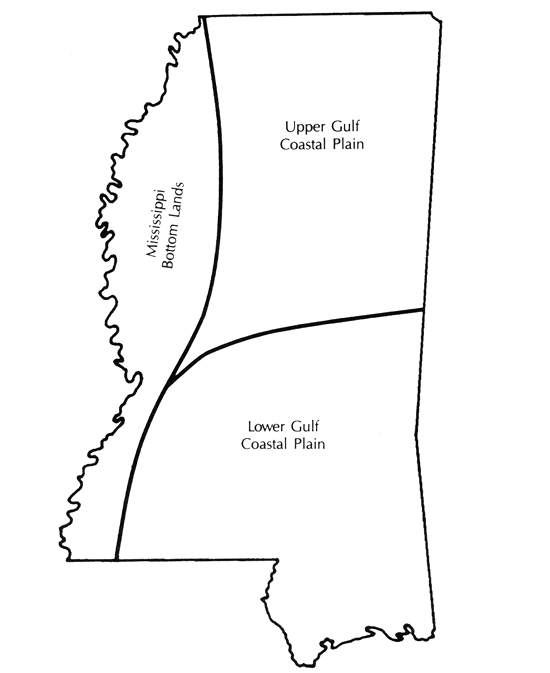 Diagram of the physiographic regions of Mississippi. 