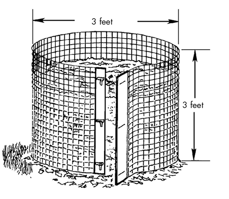 A cylindrical compost bin measuring 3 feet tall by 3 feet in diameter.