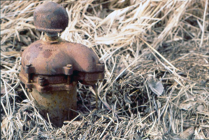 A small, capped metal pipe coming out of the ground.