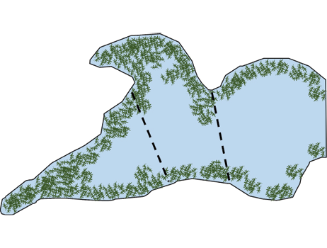 Drawing shows a pond divided into three sections for treatment.