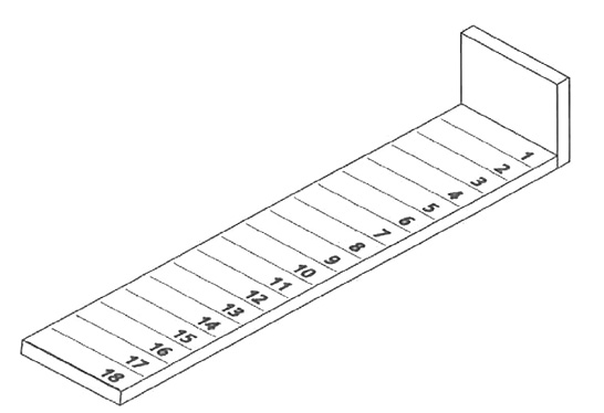 A fish-measuring board labeled 1 to 18 in 1-inch increments.