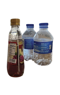 Plastic water bottles and salad dressing bottle.