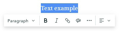 Toolbar with the words “text example” highlighted and icons to change paragraph style, bold or italicize text, add hyperlinks, and change text color.