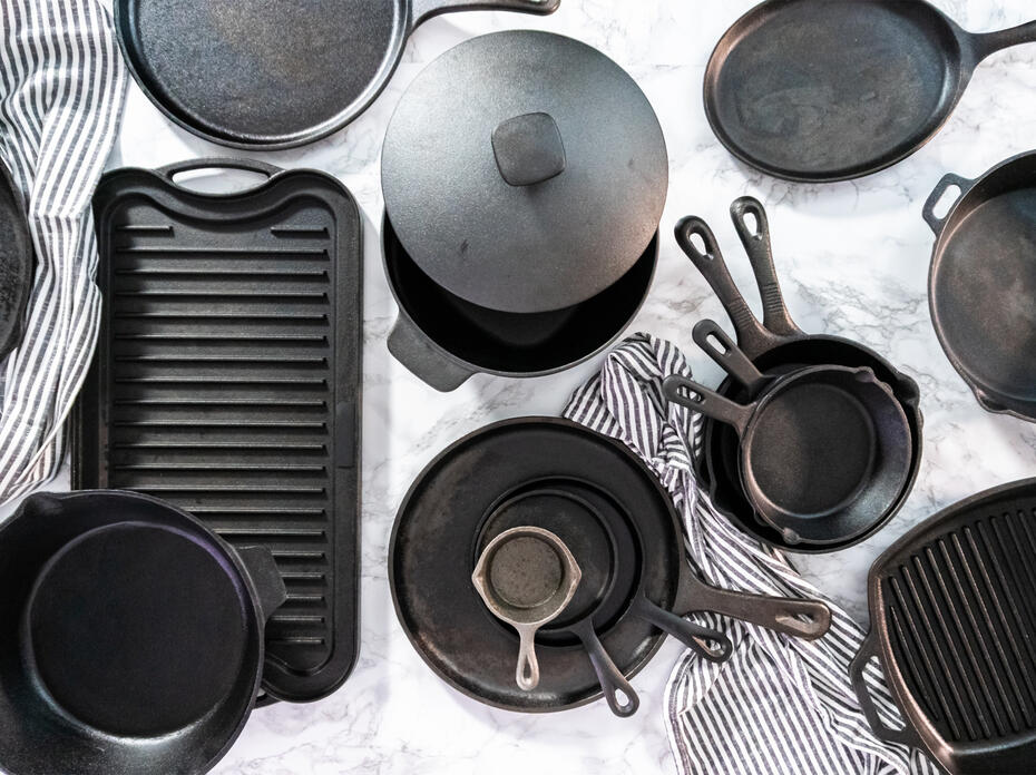 Several cast iron cookware