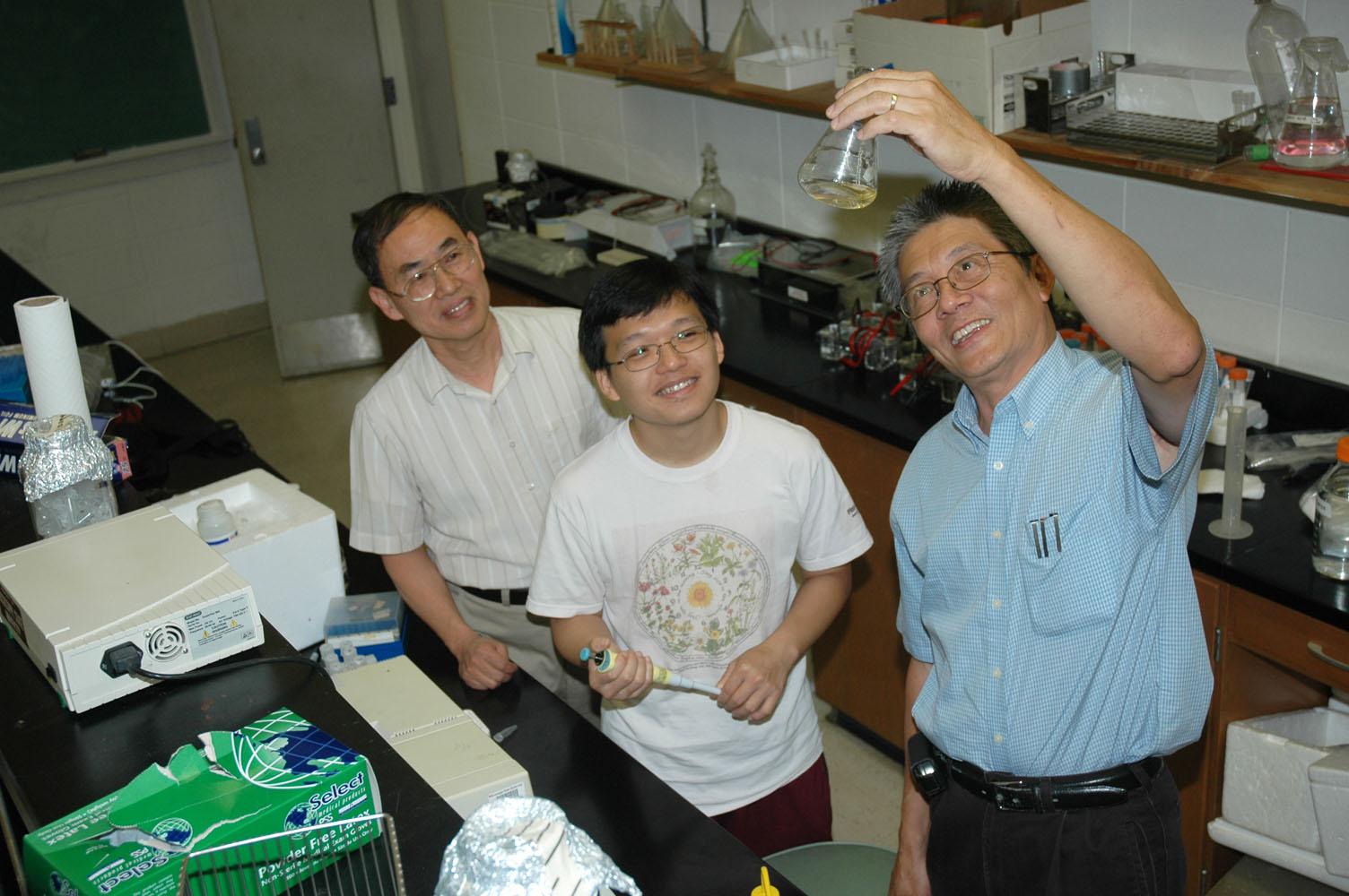Preparing Mississippi State University's entry for this fall's International Genetically Engineered Machine competition are, from left, Dr. Din-Pow Ma, professor of biochemistry and molecular biology, Victor Ho, biochemistry doctoral student, and Dr. Filip To, professor of agricultural and biological engineering.