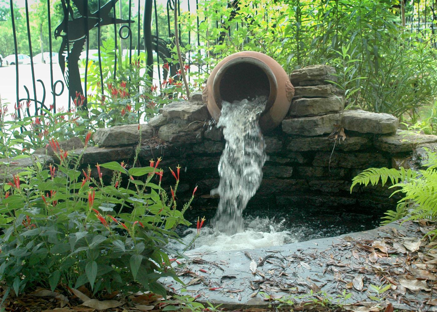 Creating a water feature, such as this one at the Mississippi Museum of Natural Science in Jackson, is one way to incorporate water into a backyard wildlife habitat for animals to bathe in and drink. (Photo by MSU Ag Communications/ Susan Collins-Smith)