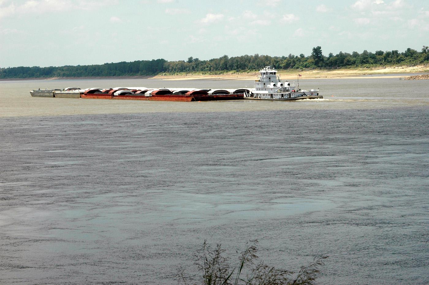 Mississippi farmers are counting on barges such as this one near the Port of Greenville on Wednesday, July 25, 2012, to continue accessing river ports to load and unload farm products. (Photo by MSU Delta Research and Extension Center/Rebekah Ray)