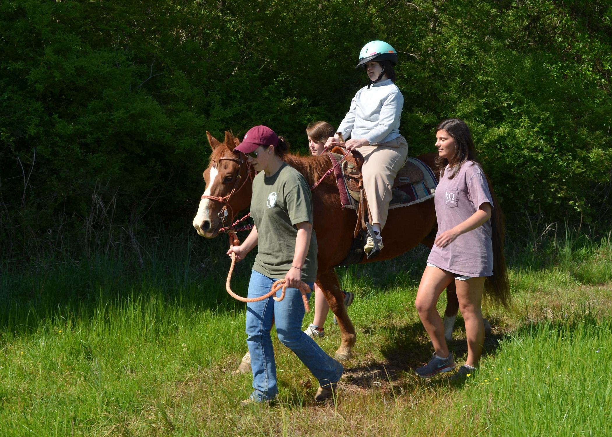 Horses, riders and volunteers involved in the Mississippi State University therapeutic riding program, such as these pictured in 2014, will take part in performances at 6 p.m. April 14 at the Mississippi Horse Park. (MSU Ag Communication file photo)