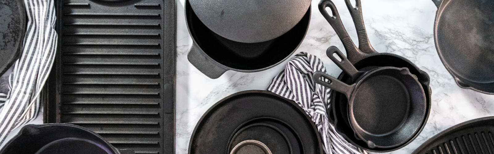 Several cast iron cookware