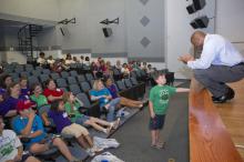 NASA associate administrator for education and former astronaut Leland Melvin spoke to Mississippi 4-H Summer of Innovation participants at a Stennis Space Center event on July 30, 2012. (Photo courtesy of NASA)