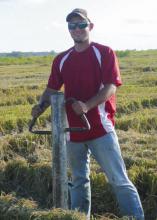 Joe Marty, a doctoral student at Mississippi State University, prepares to collect one of thousands of soil core samples to estimate abundance of rice and natural seeds as food for waterfowl in Louisiana-Texas rice prairies. Marty is a 2014 recipient of the Thomas A. Plein Endowed Graduate Student Scholarship. (Submitted Photo)