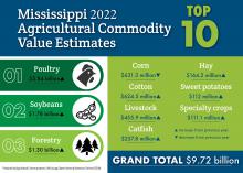 Mississippi’s top 10 agricultural commodity value estimates.