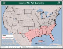 Map showing the imported fire ant quarantine in the United States.