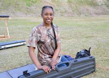 Brandy Barnes, a member of the Mississippi State University Extension Service Hinds County 4-H, prepares for shooting sports practice in Byram on Feb. 29, 2016. She earned one of four spots on the National 4-H Shooting Sports Championship team and will compete in the .22-caliber rifle division in Grand Island, Nebraska, June 26-July 1, 2016. (Photo by MSU Extension Service/Susan Collins-Smith)