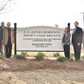 The Mississippi State University Brown Loam Branch Experiment Station was renamed in honor of E.G. "Gene" Morrison on Nov. 20, 2014, who served as its superintendent for 33 years. Morrison, third from left, is pictured with the new sign along with Mississippi Senator Perry Lee, far left; Mississippi Agricultural and Forestry Experiment Station director George Hopper; Central Mississippi Research and Extension Center Head Sherry Surrette; Vice President for the Division of Agriculture, Forestry and Veterinar