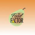 The Food Factor logo is a light green pear with a chemistry beaker in the place of the A in the title, The Food Factor, on a peach-colored background. 