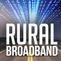 Photo illustration with two-lane highway with computer code and the words "Rural Broadband" superimposed.