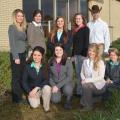 Mississippi State University’s award-winning horse judging team includes (front row, from left) Hannah Collins of Pontotoc; Ashley Greene of Jacksonville, Florida; Samantha Miller of Birmingham; and Ashley Palmer of Jackson; and (back row, from left) Emily Ferjak, graduate student and assistant coach, from Killingworth, Connecticut; Hannah Miller of Starkville; Carlee West of Brooklyn; and MaeLena Apperson of Mocksville, North Carolina. Clay Cavinder coaches the team in its first year of competition. (Photo