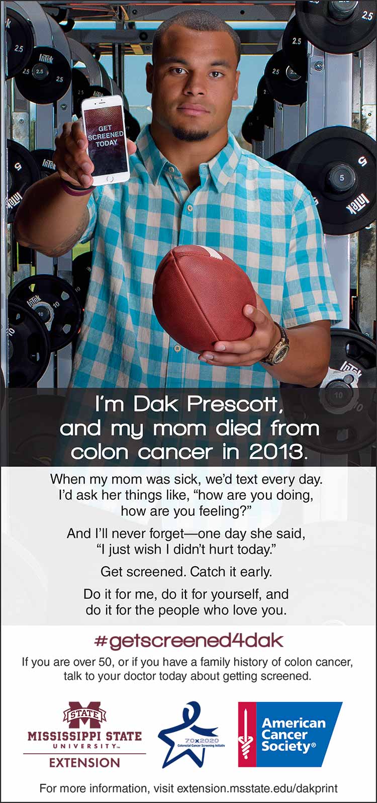 A 1/4 page ad for colon Cancer Screening PSA - Dak Prescott