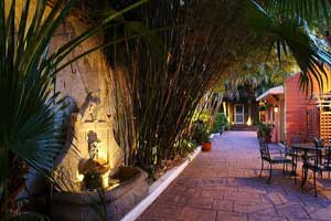 This is an image of a courtyard at night.