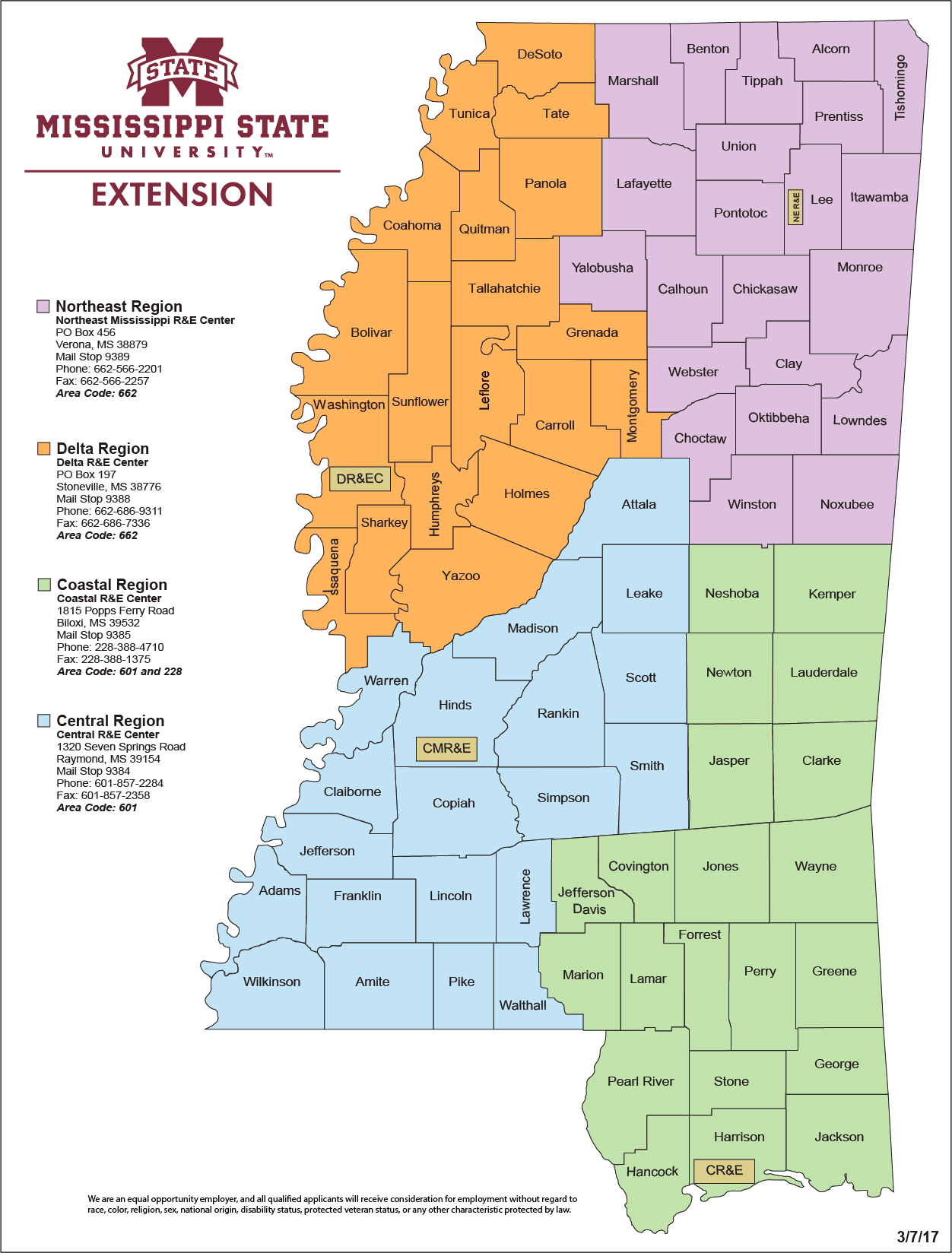 Map Of Ms Counties County Extension Offices | Mississippi State University Extension Service