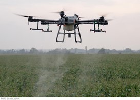 Drone spraying crops.