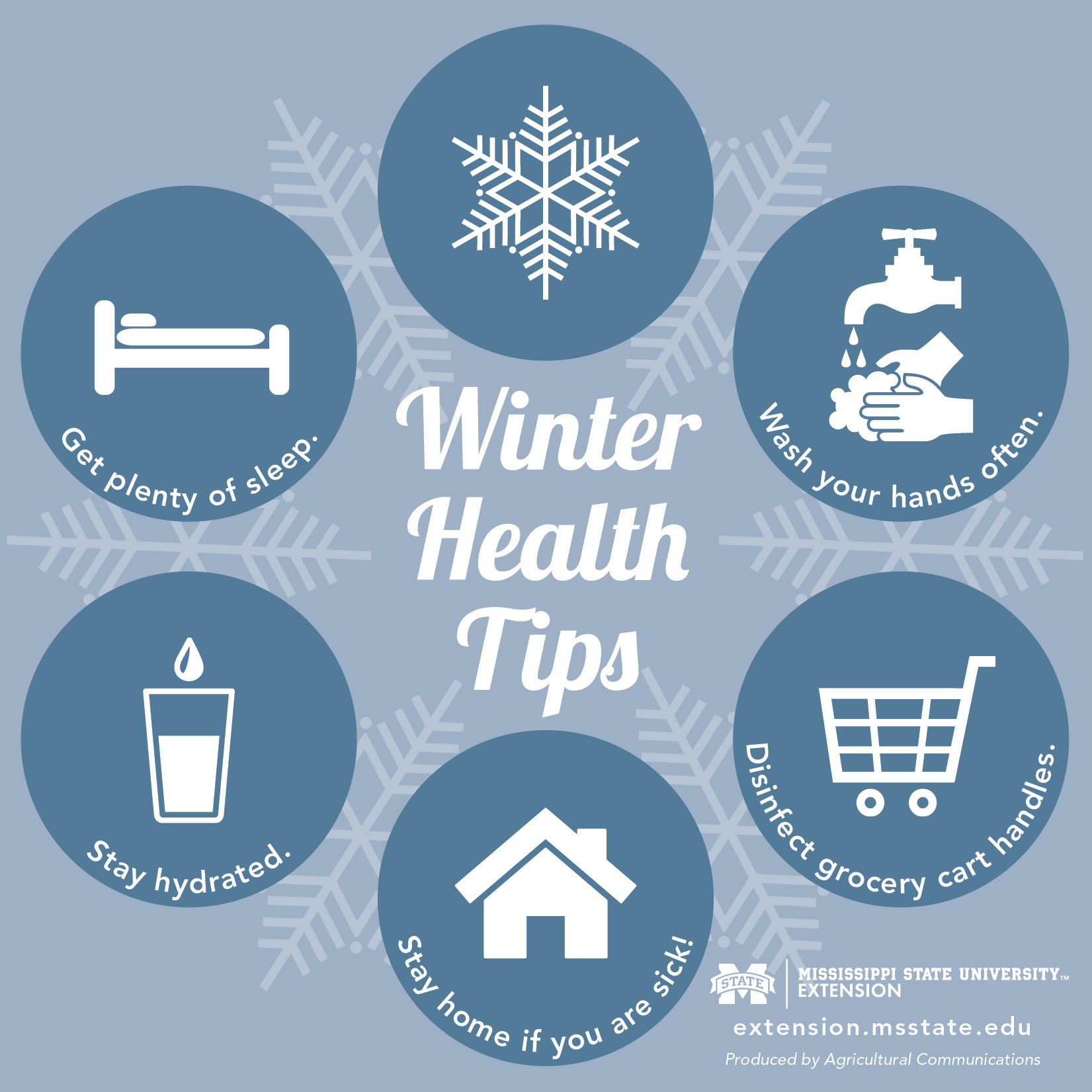 Graphic with five tips for staying healthy during winter