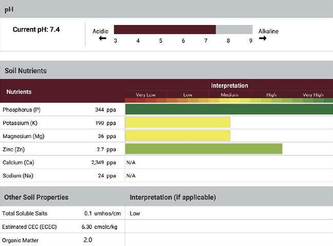 Page two of the soil test report as described in the text.