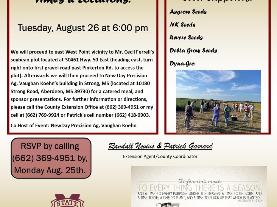 Multi-County Soybean Variety Tour Flyer-Monroe/Clay