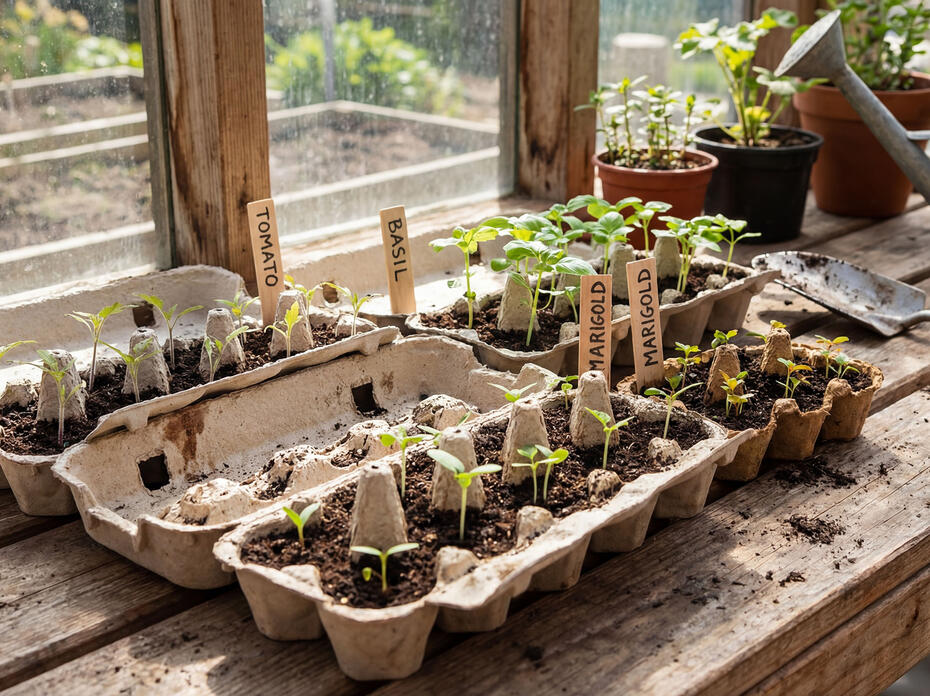 Egg cartons with seeds