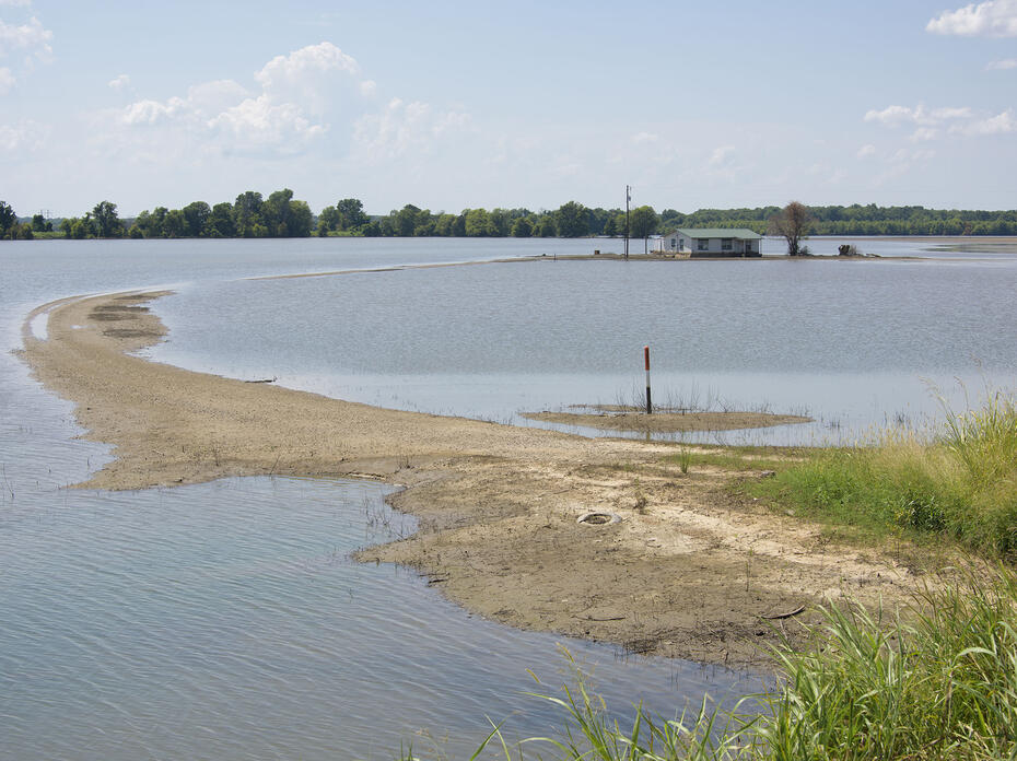 Flood waters surround a home in the south Delta.