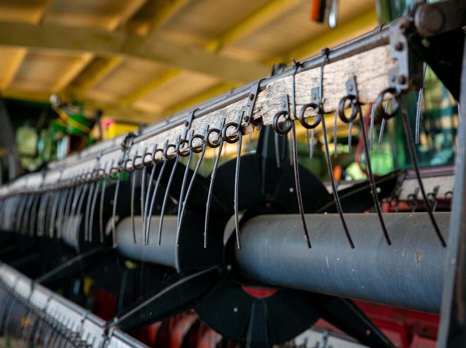 Close-up of a combine header used for harvesting 