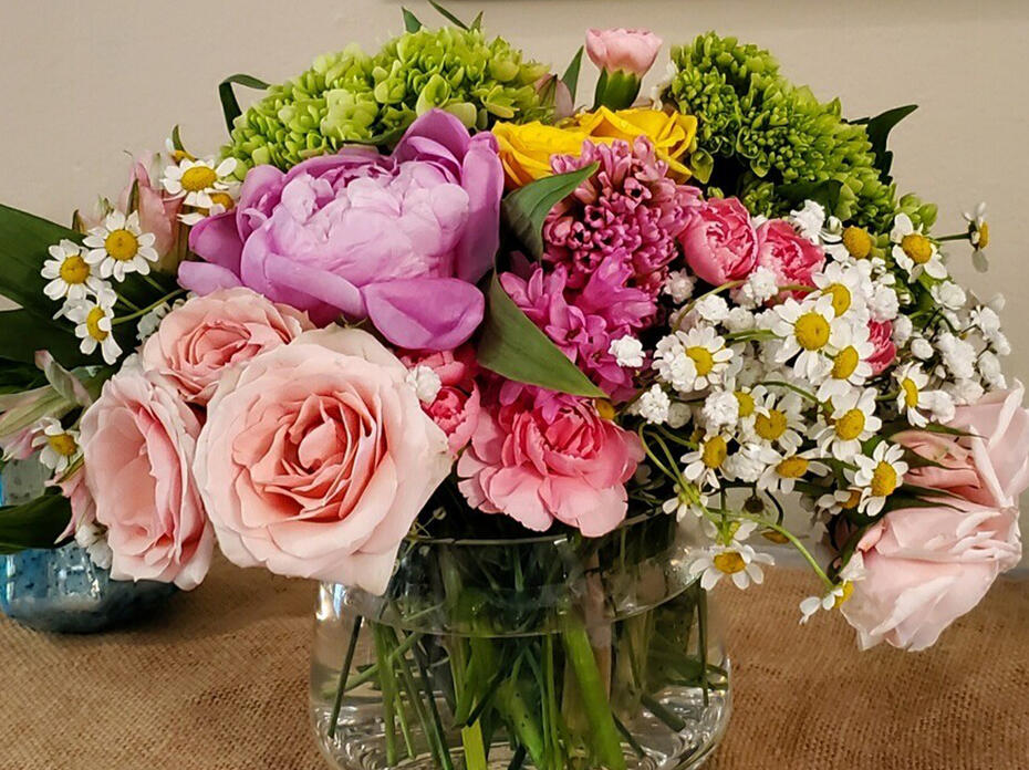 A closeup of a tussie mussie bouquet