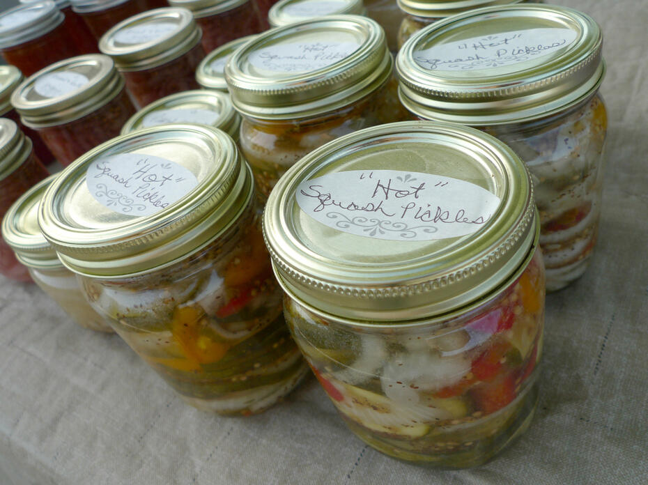 Jars of home canned pickled vegetables