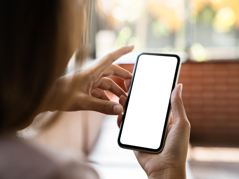A person looks at a cell phone.