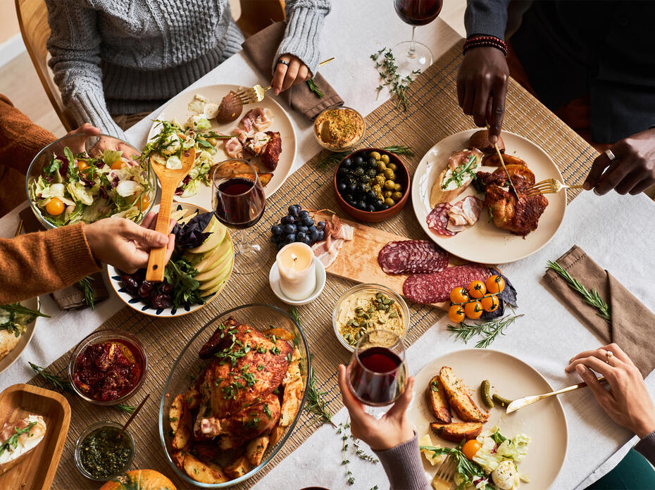 Thanksgiving food on a table.