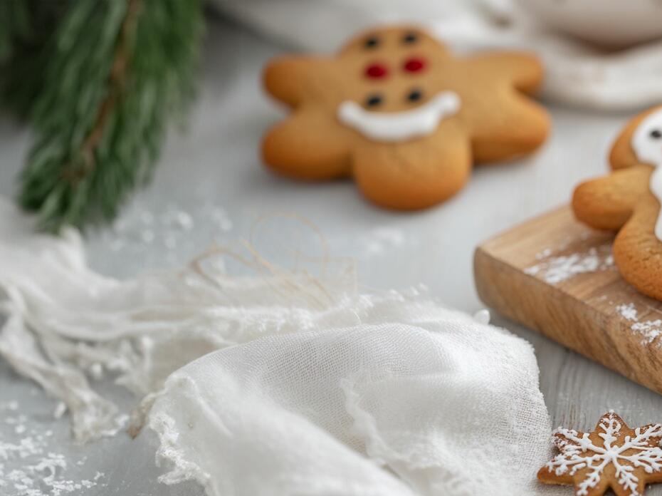Snowman christmas cookies on wood cutting board