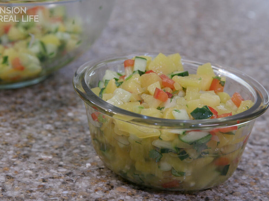 peach salsa in a bowl