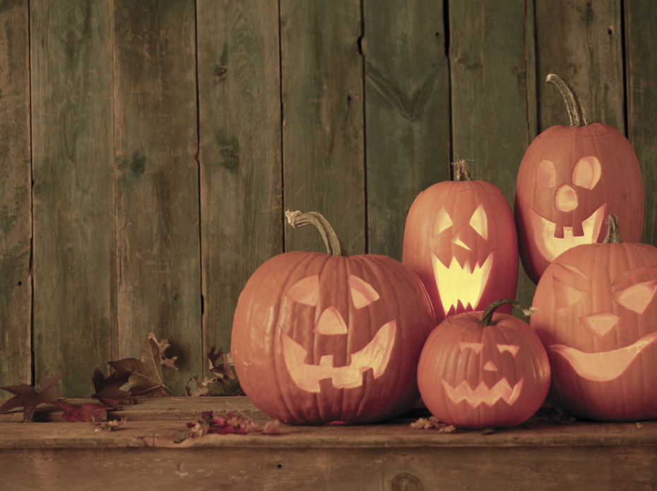 Four jack-o-lantern pumpkins