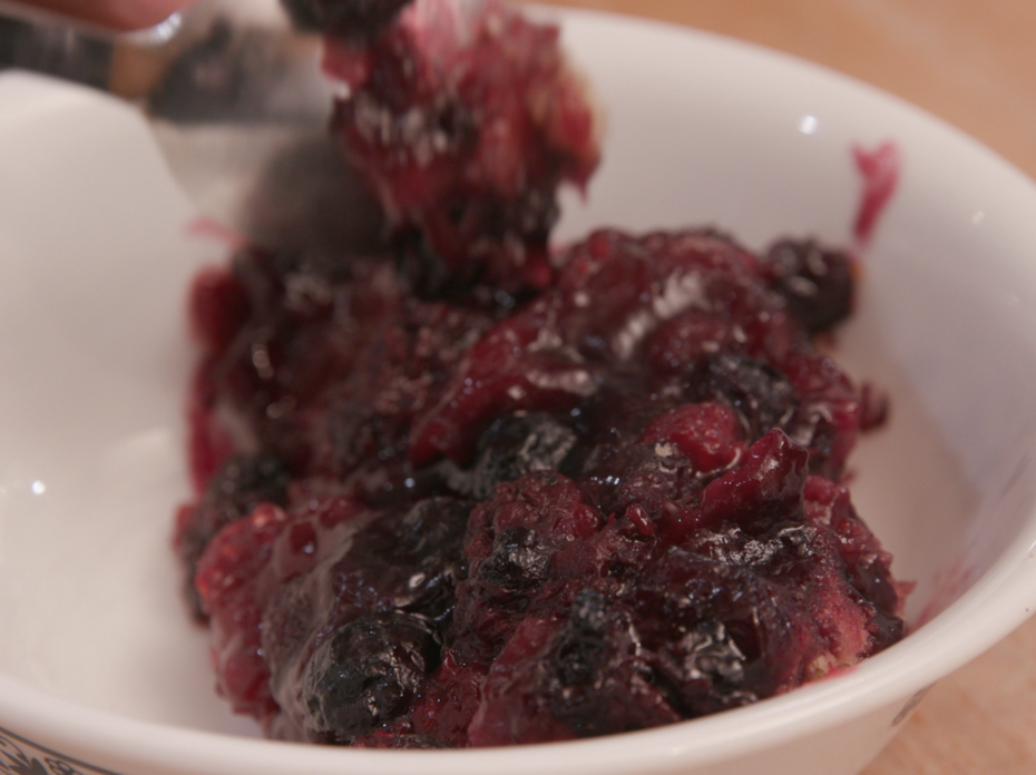 berry cobbler in a bowl.