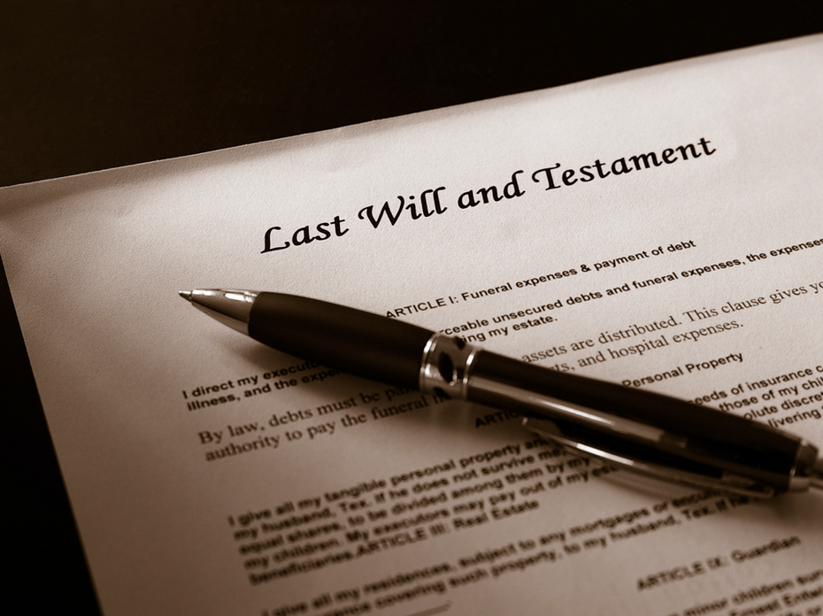A pen lies on top of a will.